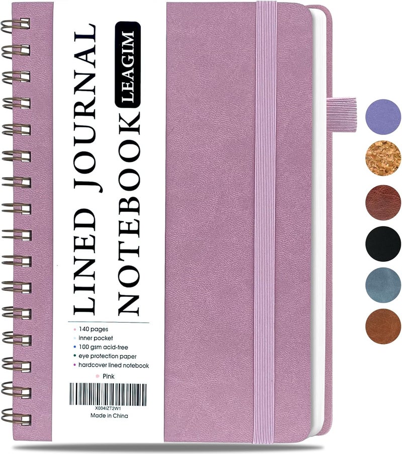LEAGIM Lined Spiral Journal Notebook for Women & Men, College Ruled Hardcover Notebook for Work & Note Taking, Journals for Writing, 100 GSM, Business, School, 140 Pages, A5(5.8"x8.5") - Pink - Image 1